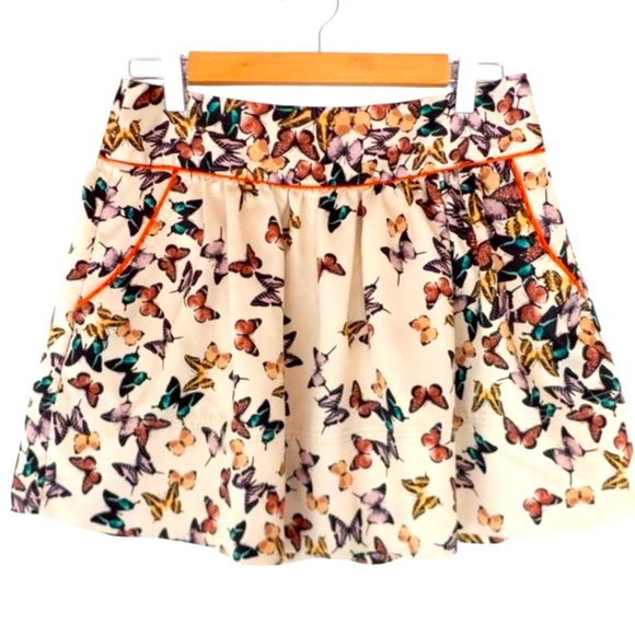 Ted Baker London Butterfly Print Satin Skirt Size 2 (US SIZE 6) Flare Hem - Picture 1 of 6